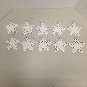 Set of 10 Porcelain Lace Edge Star Christmas Ornaments White